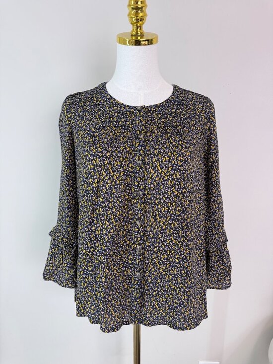 Maeve By Anthropologie Tops - Maeve By Anthropologie Black Floral Button-Front Blouse Ruffled Sleeves Size S